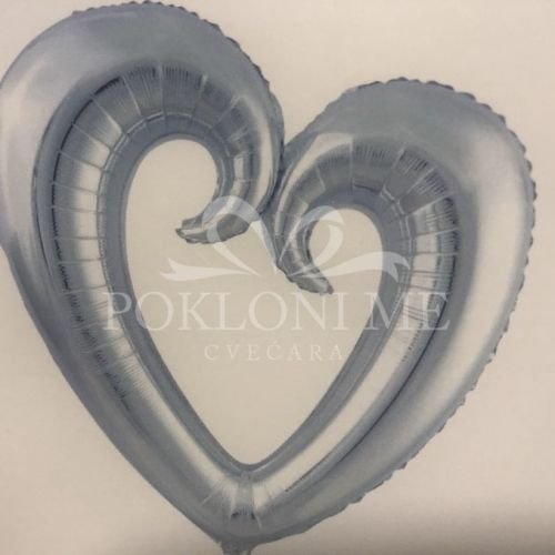 Helium otvoreno sivo srce folija 100 cm